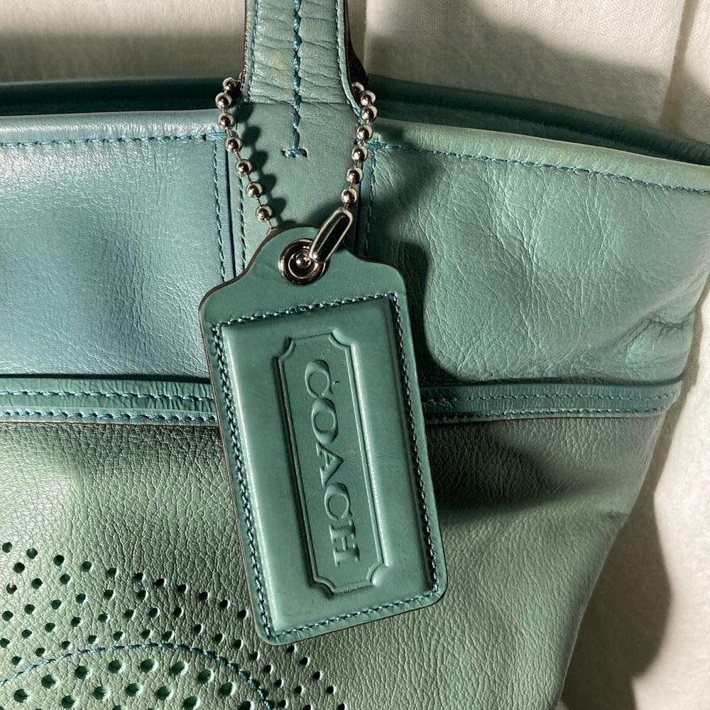 Coach Audrey seafoam aqua leather tote - Picture 3 of 8